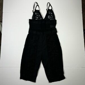 Aria Black Lace Mesh Jumpsuit Women’s M Sleeveless Wide Leg Sheer Lingerie 1pc